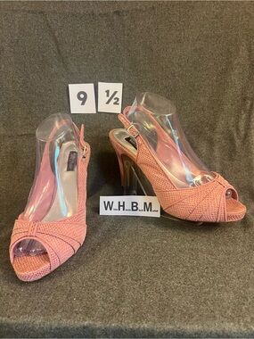 White House Black Market Coral Textured Peep-Toe Slingback Heels